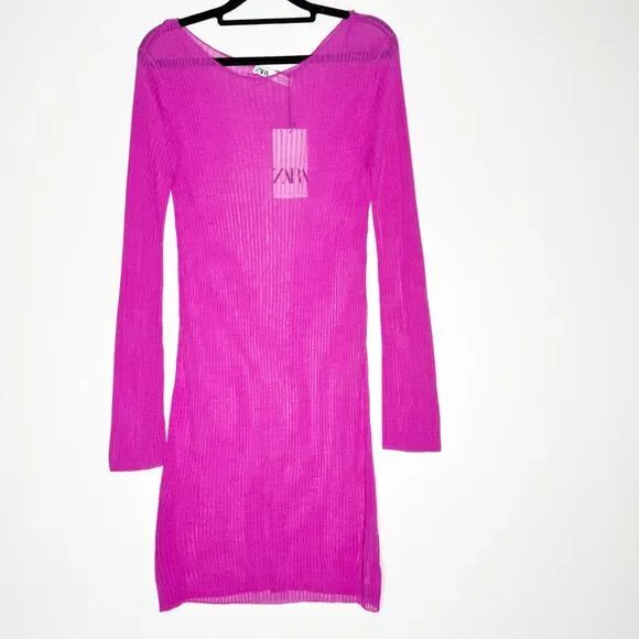 NEW Zara Rib Knit Semi Sheer Swimsuit Coverup Dress Women's Size Medium - Picture 8 of 8